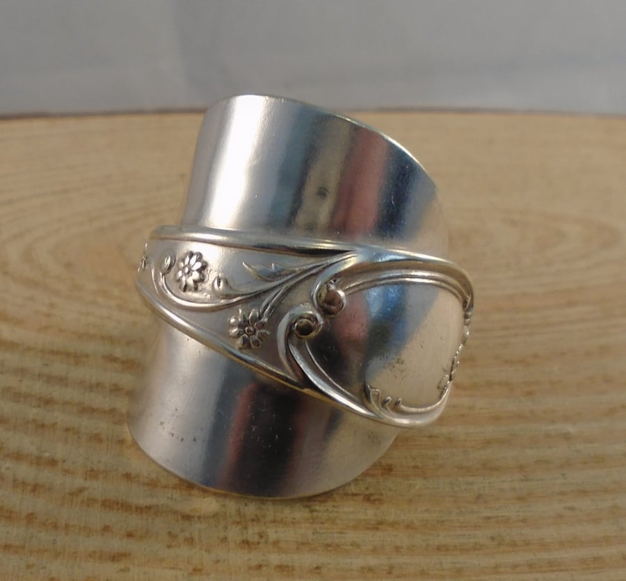 Upcycled Silver Plated Daisy Wrap Spoon Ring SPR042104