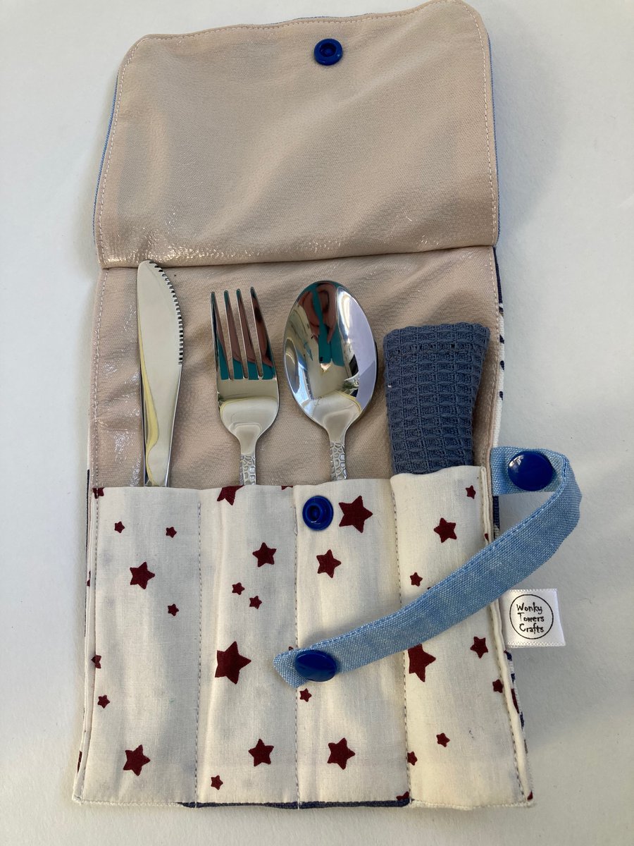 Travel cutlery roll with cutlery - chicken design