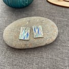 Blue green rectangular enamelled earrings