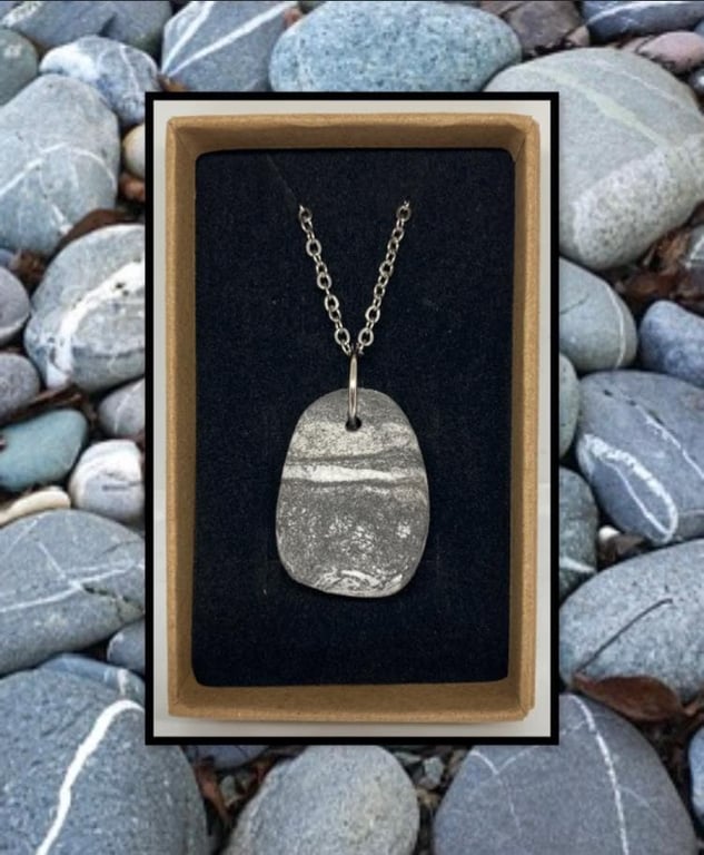 Beach stone lightweight clay pendant necklace