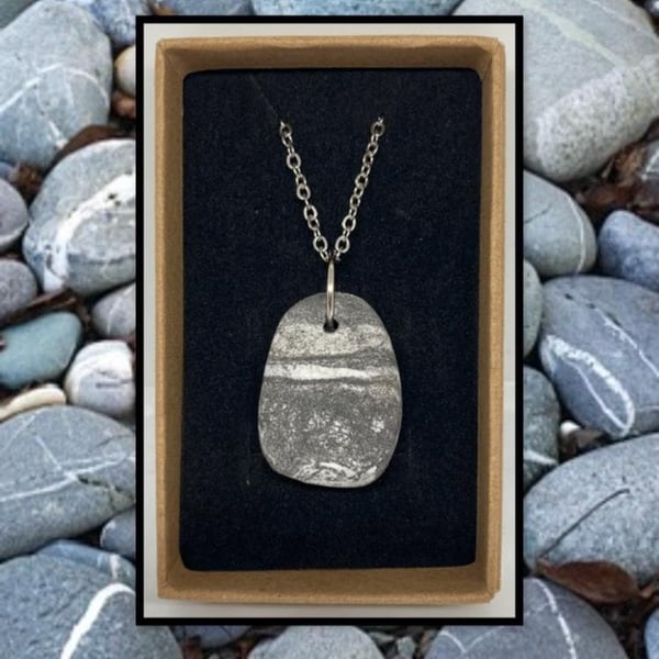 Beach stone lightweight clay pendant necklace