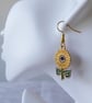 Sunflower and Leaves Enamelled Earrings with Gold Plated Ear Wires