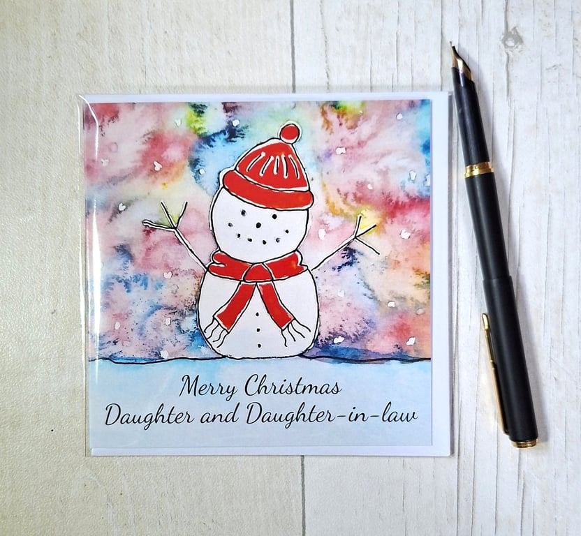 Snowman Christmas card. Snowman card. Daughter and Daughter-in-law card. Printed