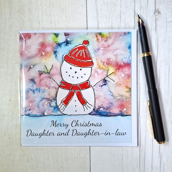 Snowman Christmas card. Snowman card. Daughter and Daughter-in-law card. Printed
