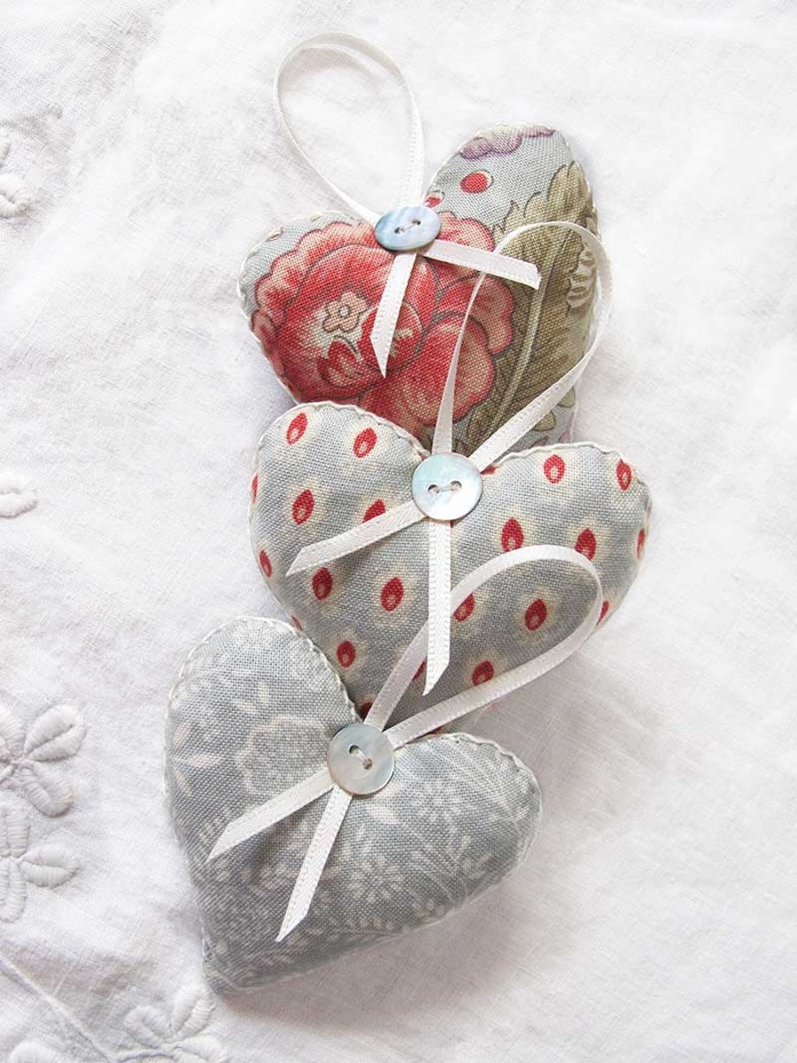 SET OF 3 LAVENDER BAGS - HEART SHAPED AND HAND EMBROIDERED