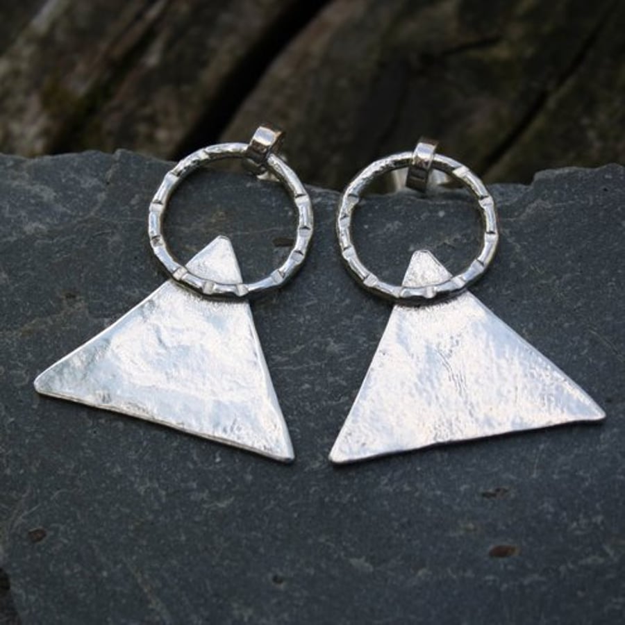 Tribal Triad silver earrings