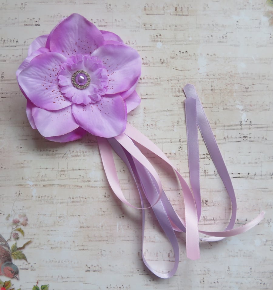 Lavender Pink Regency Hibiscus Flower Fascinator Hair Clip Headpiece
