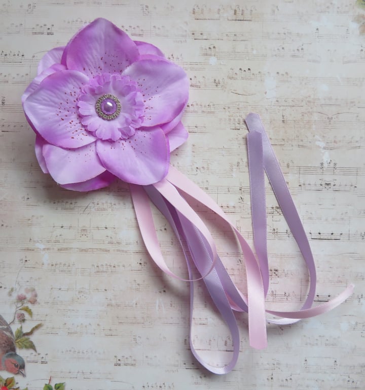 Lavender Pink Regency Hibiscus Flower Fascinator Hair Clip Headpiece