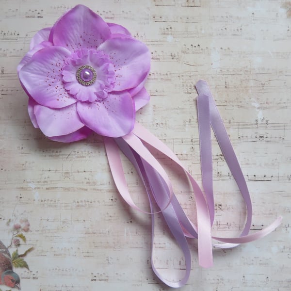 Lavender Pink Regency Hibiscus Flower Fascinator Hair Clip Headpiece