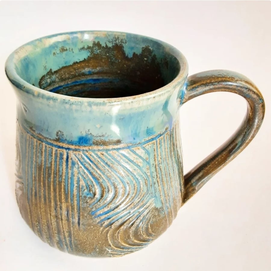 Blue Glazed Mug - Hand Thrown Stoneware Ceramic Mug 