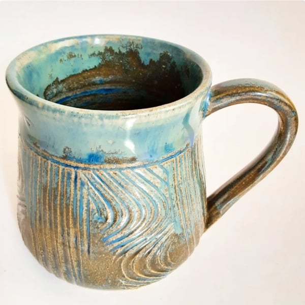 Blue Glazed Mug - Hand Thrown Stoneware Ceramic Mug 