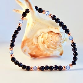 Blue Goldstone, Swarovski 'Light Sapphire' Crystal & Copper Bracelet-Free UK P&P