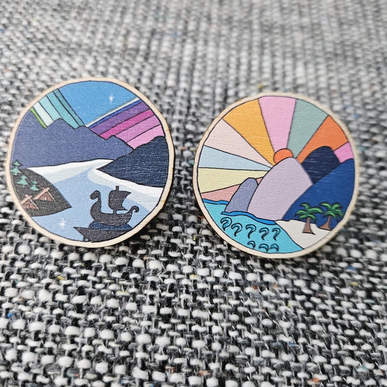 Mountains Wooden Pin Badge