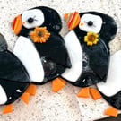 Super cute puffins- fused glass hanging decoration