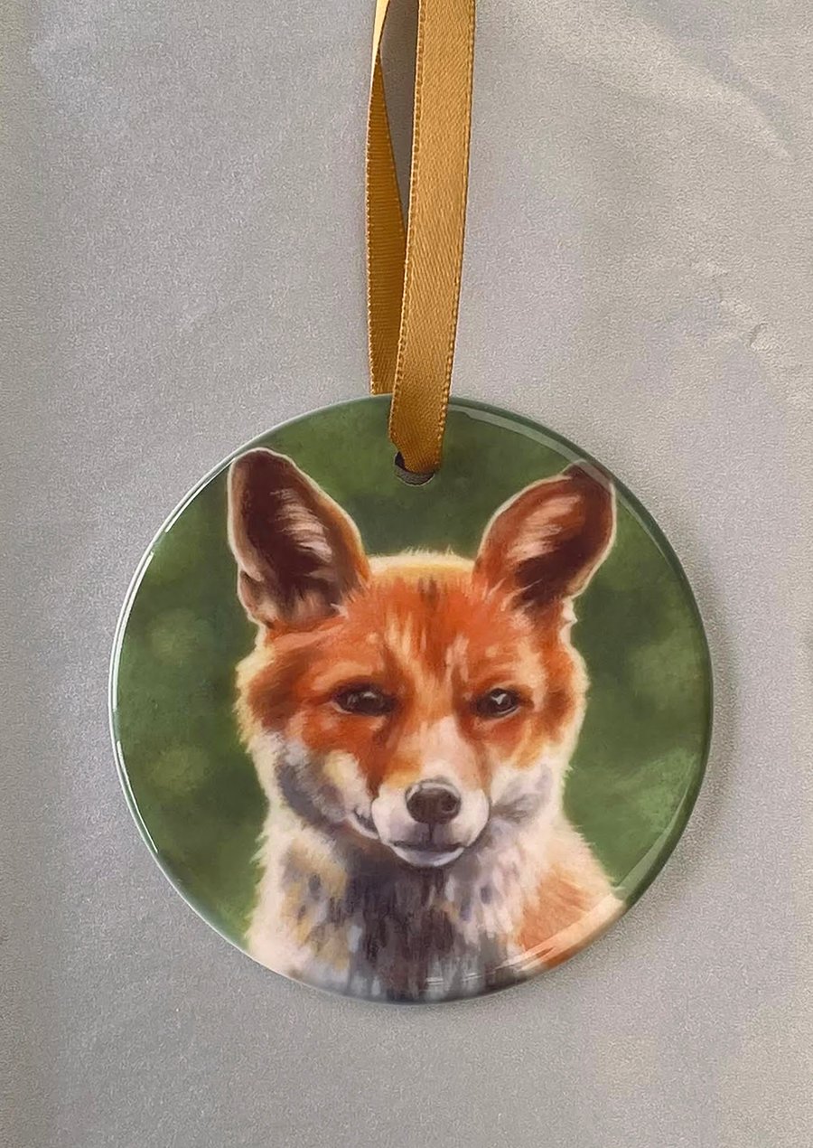 Seconds sale - Fox ceramic hanging ornament 