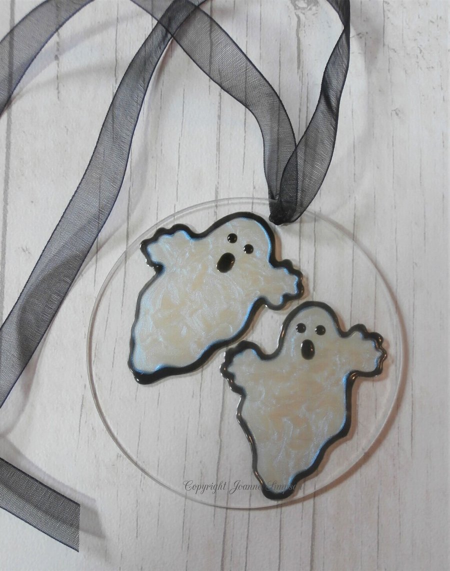 Halloween ghosts sun catcher decoration. Hand painted Halloween decoration.