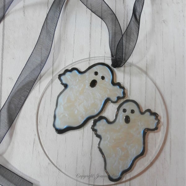 Halloween ghosts sun catcher decoration. Hand painted Halloween decoration.