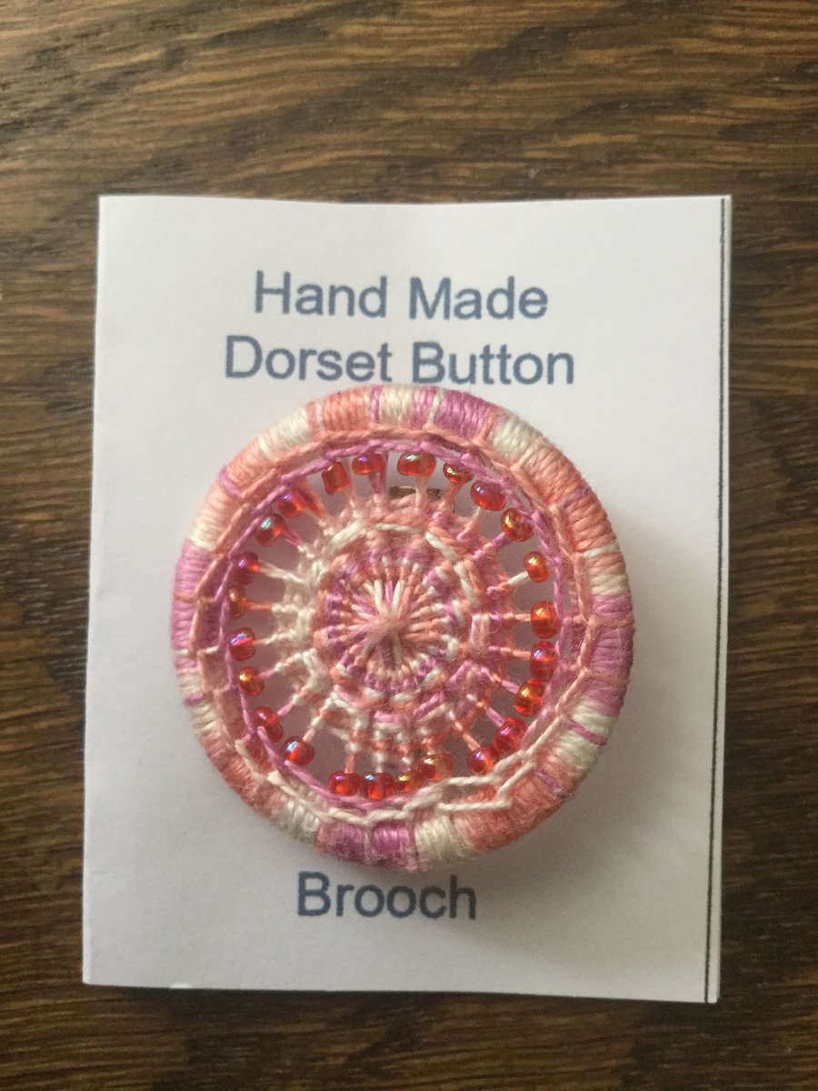 Beaded Dorset Button Brooch, Pink Variations, B15