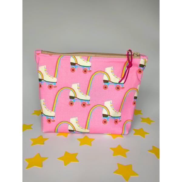 Roller Skates & Rainbows Cosmetic Bag, Zipper Pouch, Pencil Case 