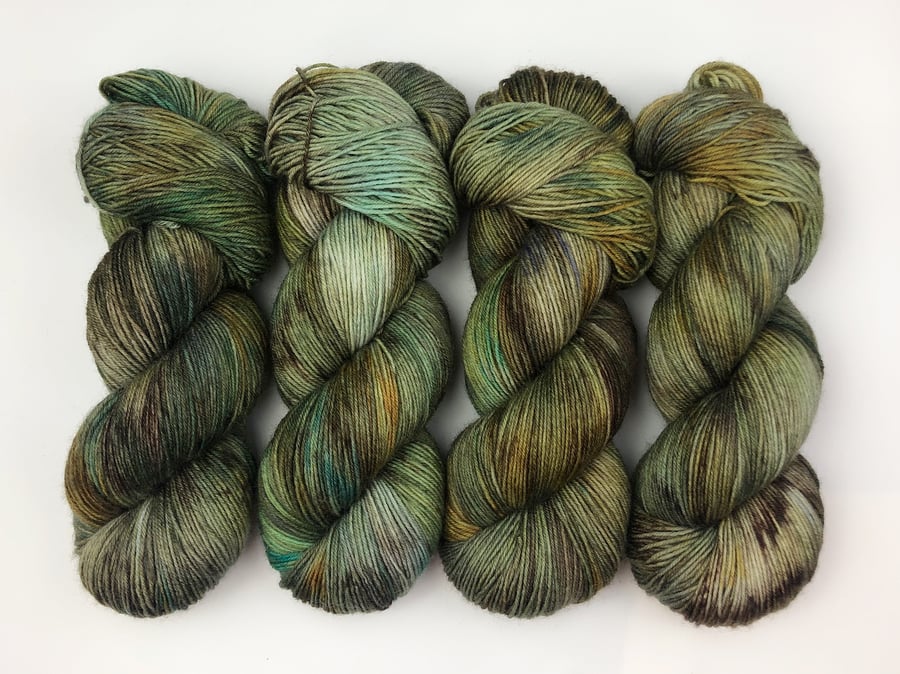 Hand Dyed Yarn: 4ply Merino Nylon - Forest Floor. Sock Yarn,  Merino Wool 