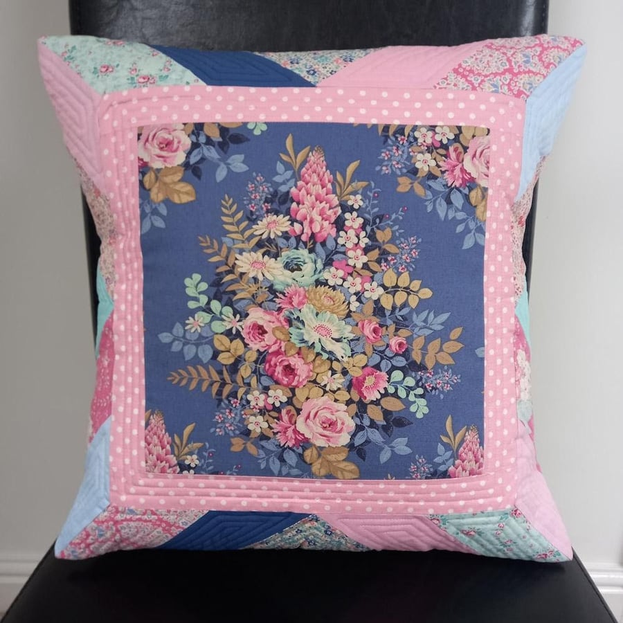 Quilted Patchwork Floral Cushion