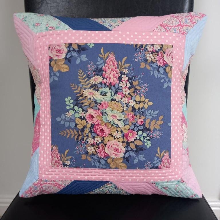 Quilted Patchwork Floral Cushion