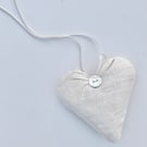 WHITE LINEN HEART DECORATION - lavender or wool filled