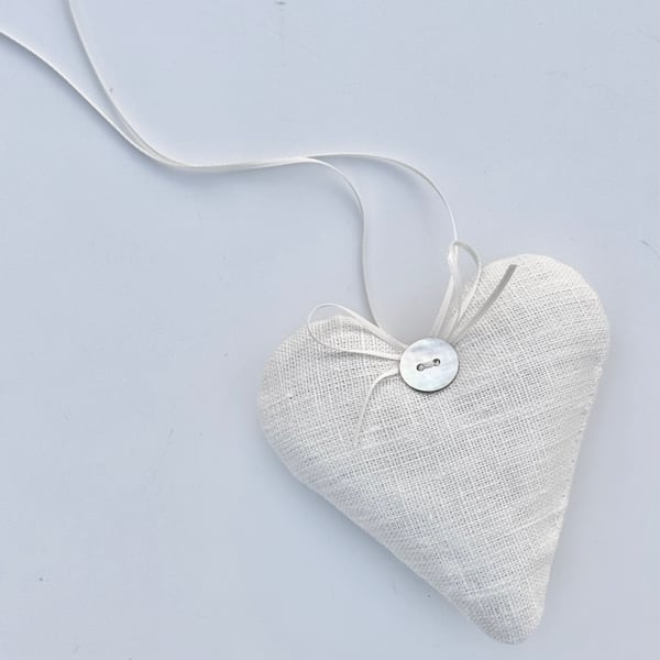 WHITE LINEN HEART DECORATION - lavender or wool filled
