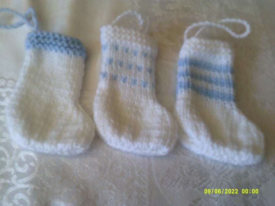 Mini Hand Knitted Stockings - Set of 3