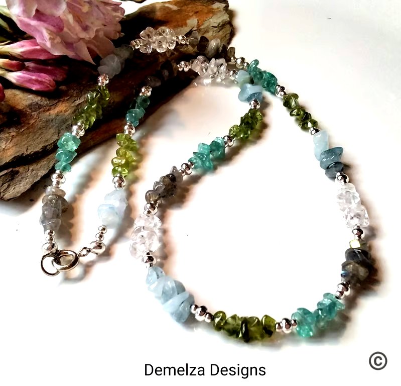 Ombre Gemstone Necklace Silver Plated