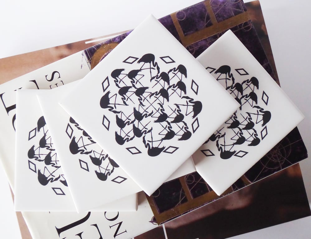 4 x Black and White Flamingo Pattern Ceramic Tile Coasters with Cork Backing