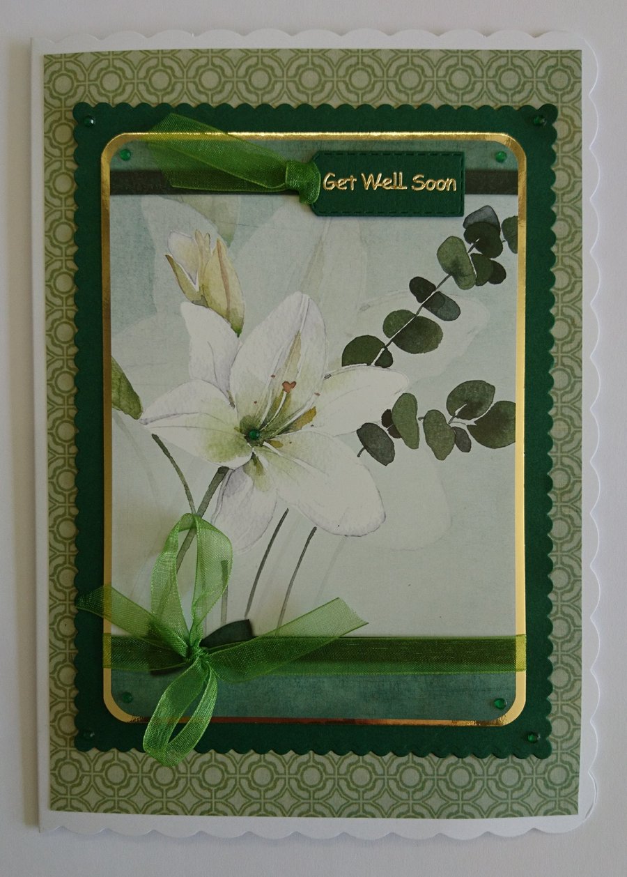 Get Well Card Get Well Soon White Lily Flowers 3D Luxury Handmade Card