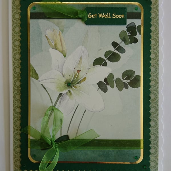 Get Well Card Get Well Soon White Lily Flowers 3D Luxury Handmade Card