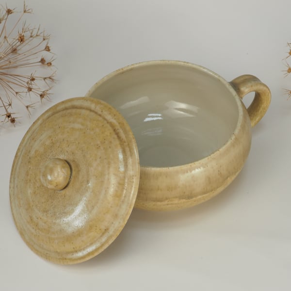 Lidded bowl with handle for porridge or soup - Slight Second SECONDS SUNDAY