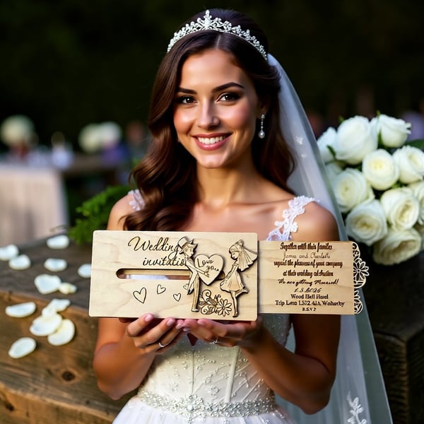 wedding invitations personalized wooden bespoke RSVP unique elegant Family gift