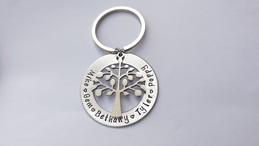 Hand Stamped personalised family tree name keyring