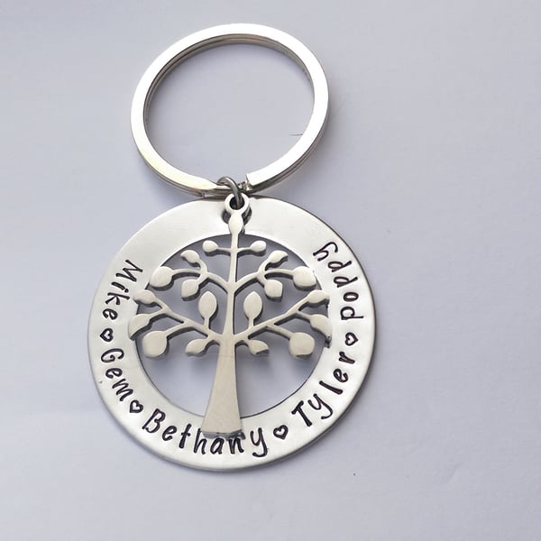 Hand Stamped personalised family tree name keyring