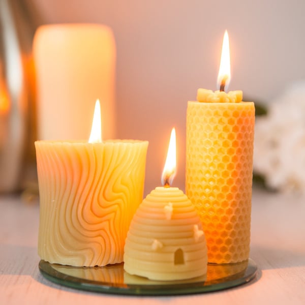Beautiful Set of 3 Beeswax Candles Gift Boxed
