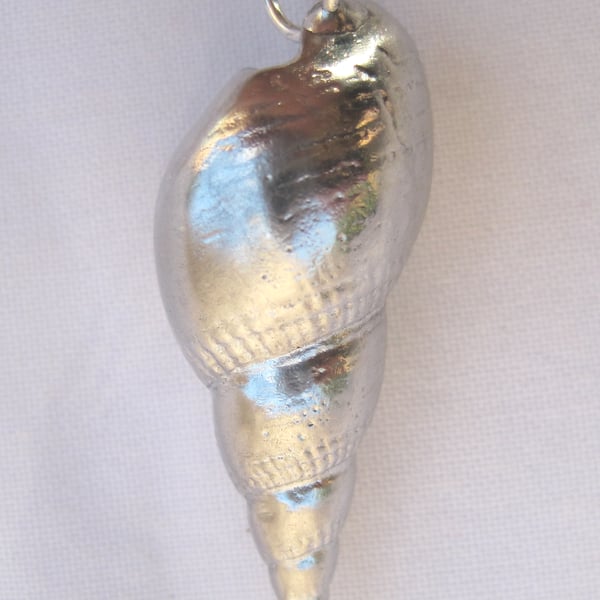 Smooth whelk shell pewter pendant necklace with sterling silver chain