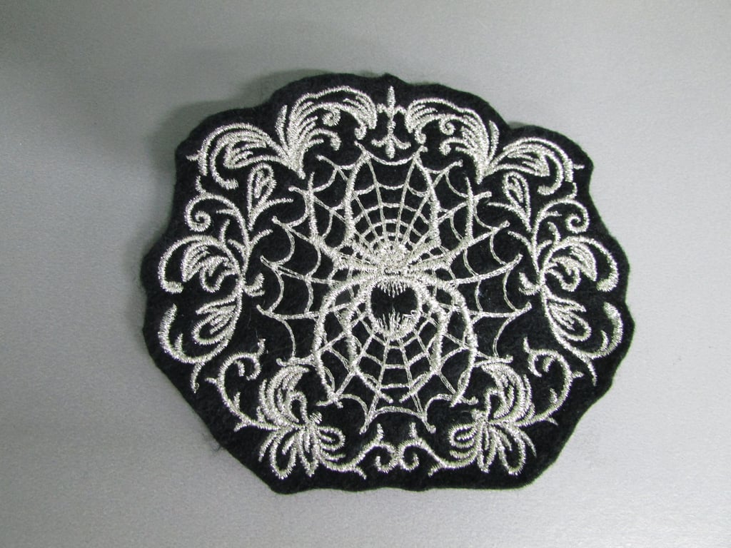 Embroidered Spider in Web Applique Patch