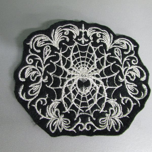 Embroidered Spider in Web Applique Patch
