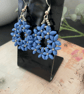 Beautiful hand woven beaded blue daisy hoop earrings, blue accessories  - Image 5