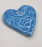 Medium Cornflower Blue Brocade Texture Heart Shaped Ceramic Pendant - Image 2