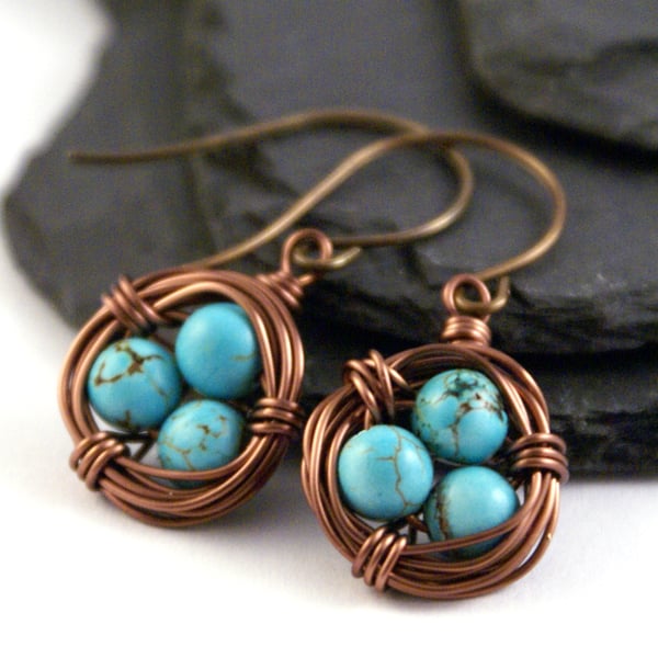 Turquoise Birds Nest Earrings