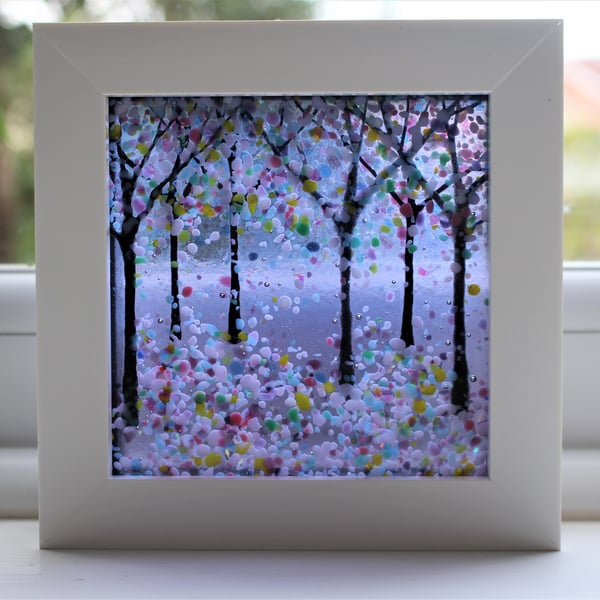 Seconds Sunday 10cm x 10cm Amazing Fused Glass Woodland Picture 'Lilac Blossom'