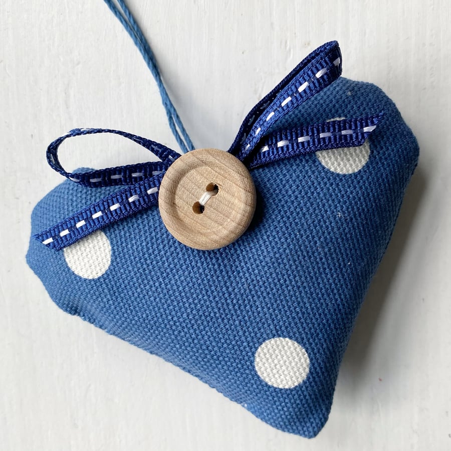 SALE - LAVENDER HEART - blue and white polka dots