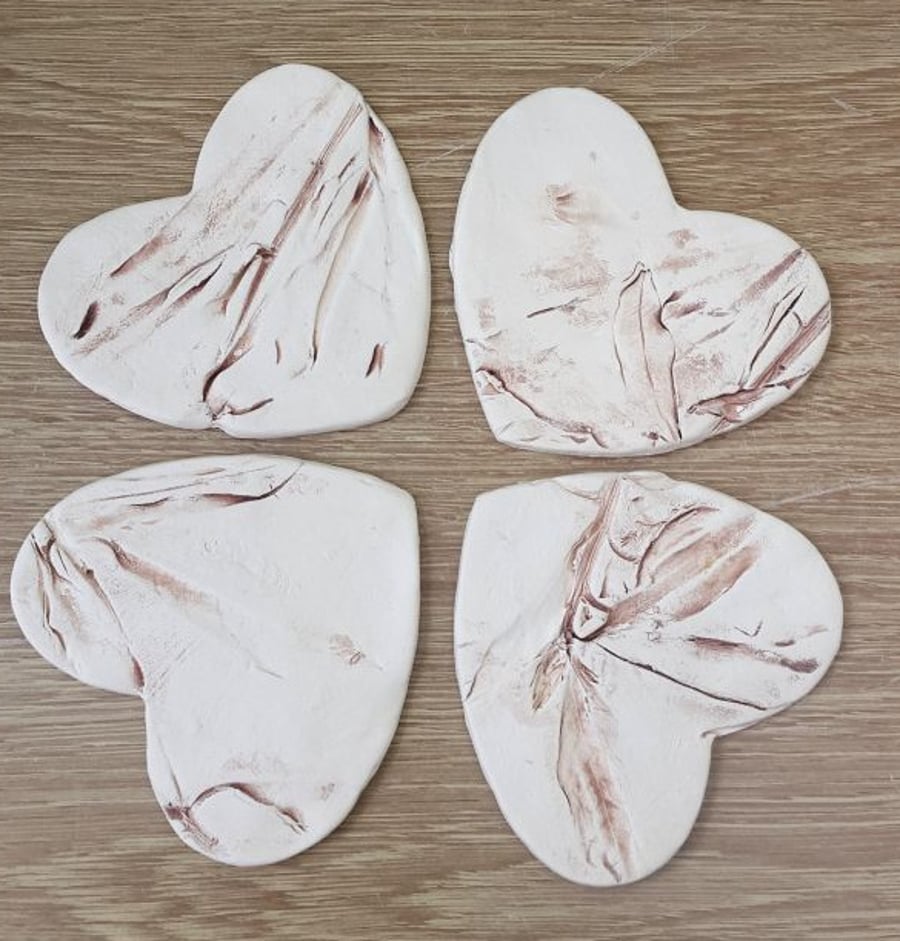 Set of 4 Natural Heart Ceramic Coasters