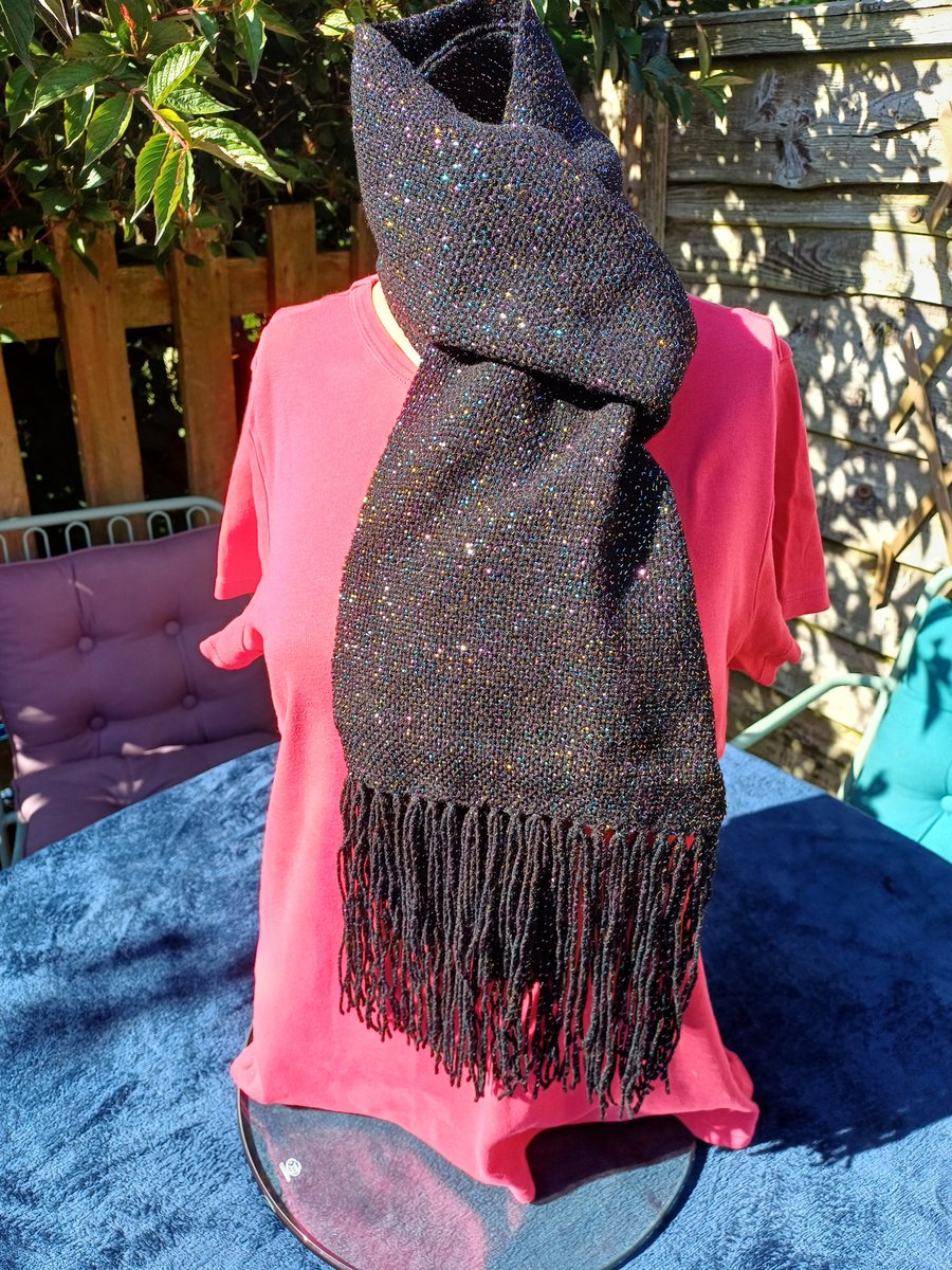 Midnight Glimmer: Handwoven Black Sparkle Scarf