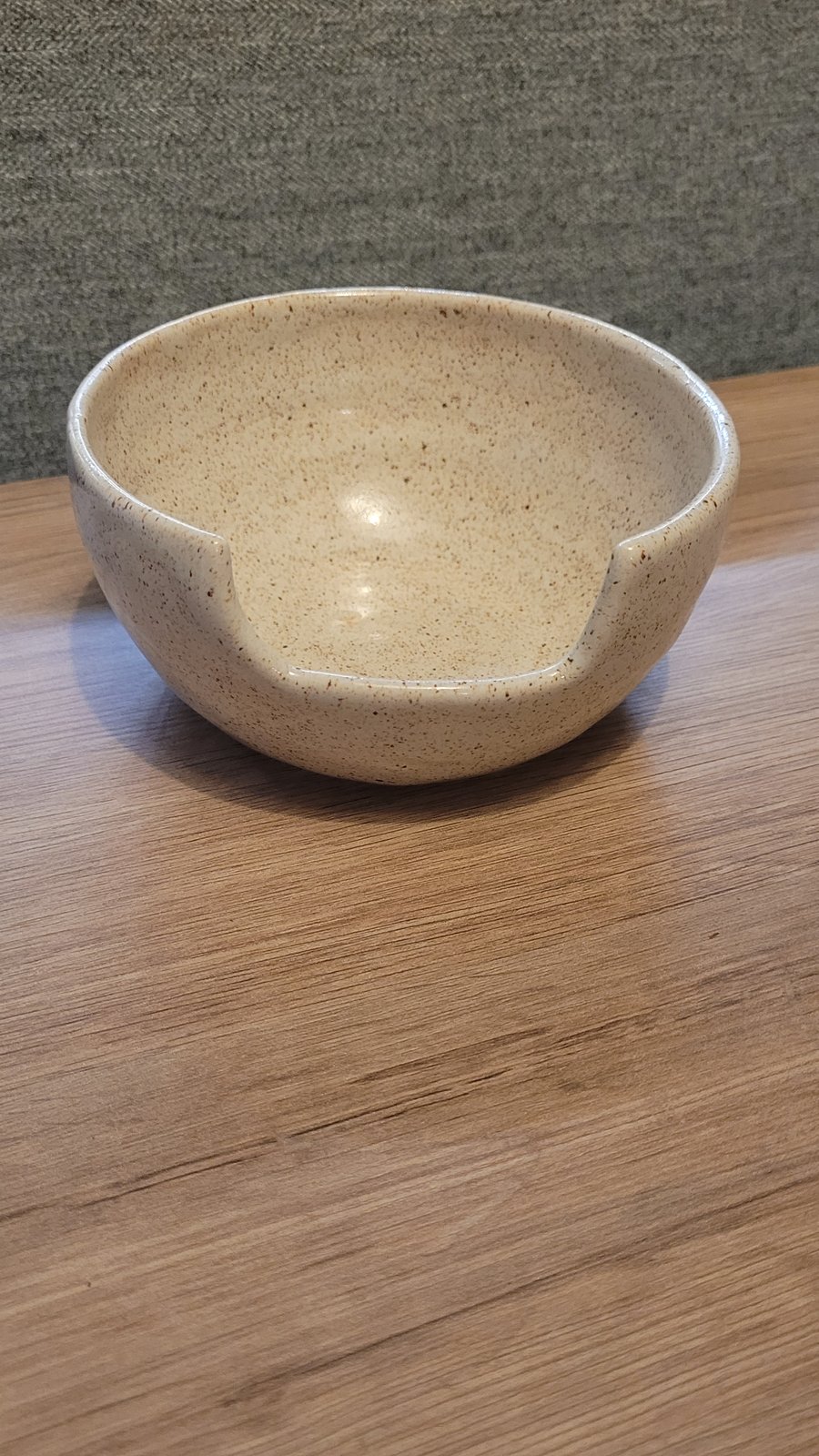 Cream Speckled Bowl with Small Opening Handmade Pottery