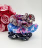 Colourful scrunchies,  set of 3, navy polkadot,  blue floral and purple.   - Image 7